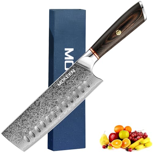 MOKEEN Nakiri Knife 7 Inch, 67 Layers VG10 Damascus Kitchen Knife Wood Handle Chef Knife