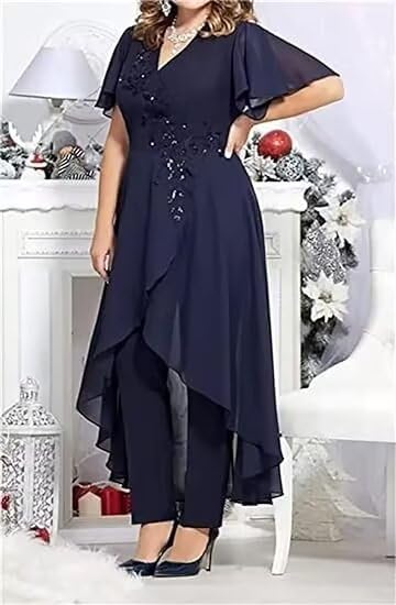 Chiffon 2 Pieces Mother of The Bride Pant Suits for Wedding Chiffon High Low Pant Suits for Women Dressy Party3