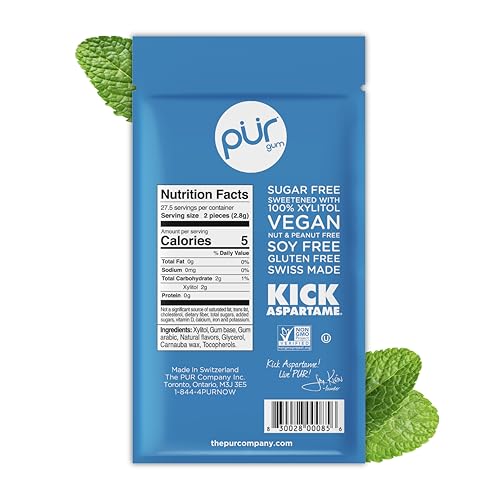 Image of PUR Gum | Aspartame Free Chewing Gum | 100% Xylitol | Natural Peppermint Flavored Gum, 55 Pieces (Pack of 12)