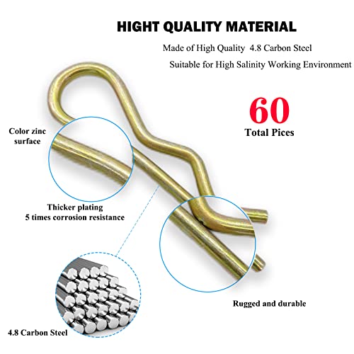 Image of 60 Pcs Hitch Pin Clip R Clips Retaining Pins Tractor Cotter Hair Assortment Iron Color Zinc Spring Retainer Keeper Kit for Dolly Pins /Hand Ttruck Replacement, (YLK2022072202)