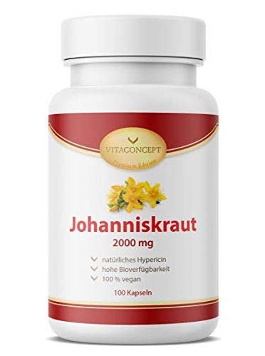 AKTIONSPREIS! Johanniskraut I Der Vergleichssieger* I 2000 mg pro Kapsel I inklusive natürlichem Hypericin I laborgeprüft I 100 vegane Kapseln hochdosiert I Made in Germany I VITACONCEPT