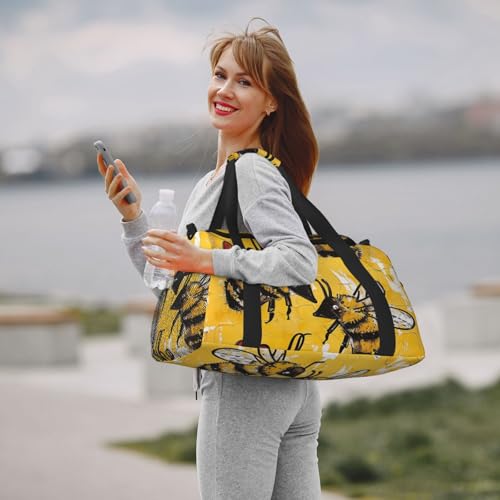 Bee Love Honey Printed Travel Duffle Bag for Men Women Large Sport Gym Bag Handbag with Shoulder Strap for Travel Weekend Fishing Hunting 6