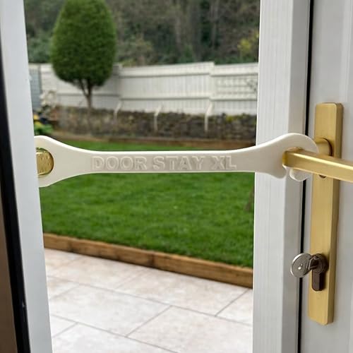 Door Stay XL French & Patio Door Stay Hold Open Door Restraint for Large Dogs Pet Access & Ventilation Aid Creates Controlled Opening Approx 26 cm White