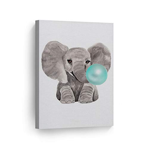 Smile Art Design Cute Baby Elephant Animal Bubble Gum Art Teal Blue Canvas