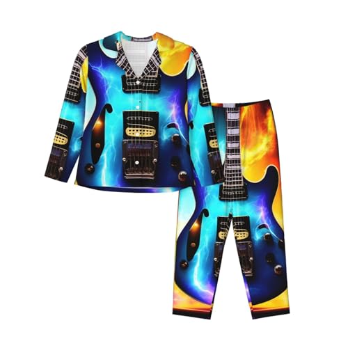 Pyjama 2 pièces femme ensemble nuit manches longues coton imprimé guitare magique