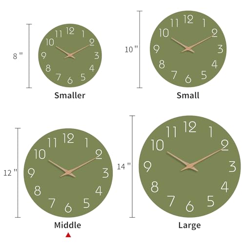 Image of Mosewa Modern Wall Clock Silent Non Ticking 12 Inch Olive Green Battery Operated Simple Minimalist for Living Room Office Bedrooms Kitchen Home Decor