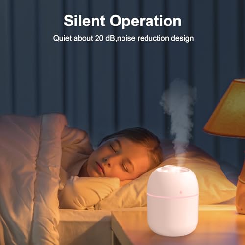 Image of Portable Small Humidifier, USB Personal Desktop Humidifier for Car, Office Room, Bedroom, Auto Shut-Off, 2 Mist Modes, Super Quiet, 220ml, Pink