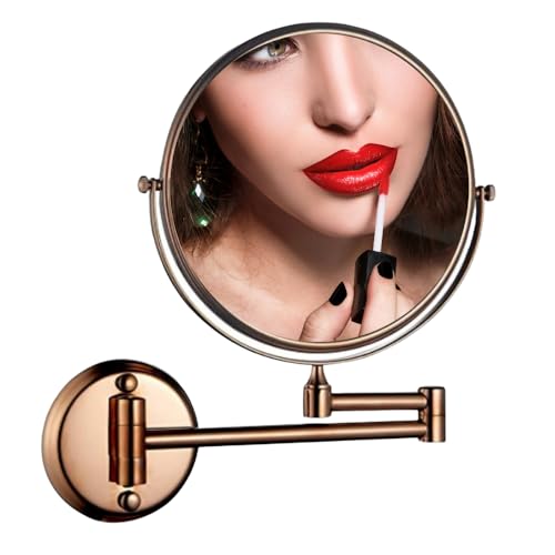 Image of CIPLA PLAST 5 X Shaving Mirror | Round Makeup Mirror | 360 Degree Rotation | Wall Bracket Mirror with Adjustable Frame (Antique Gold)