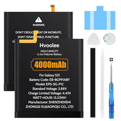 hvoolee Batterie pour Samsung Galaxy S21, Batterie de rechange haute capacité 4000mAh pour Galaxy S21 (EB-BG991ABY) avec outils de réparation professionnels