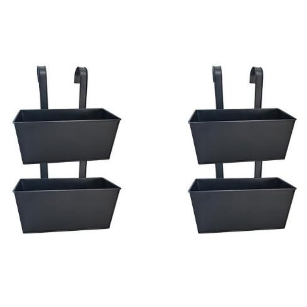 4 macetas colgantes de metal, grandes macetas para colgar con gancho extraíble, 27,5 cm, macetas colgantes para balcón, valla, jardín, pared, casa, casa, decoración, macetero decorativo (negro)
