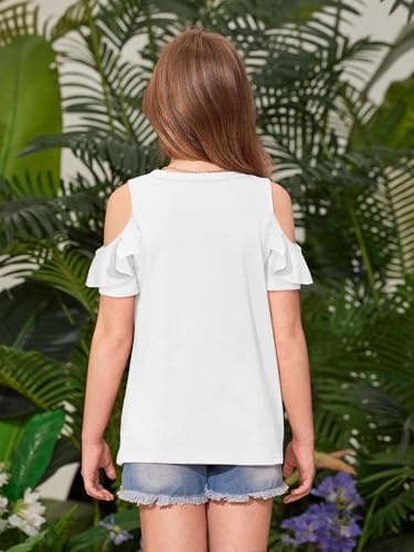 Image of BesserBay Girls Cold Shoulder Tops Twist Front Tunic Ruffle Sleeve Summer Blouses 5-14 Years