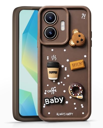 Image of Bintage Ball Bear| Donut| Milk Cake| Baby| Coffee Rubber Case Camera Protection Back Cover Compatible for IQOO Z6 44W - Brown