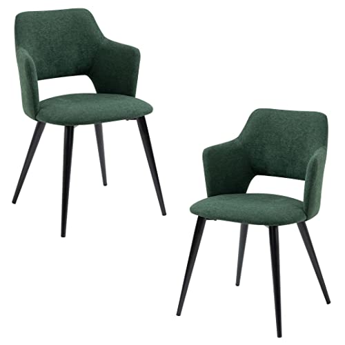 Meuble Cosy Lot de 2 Chaises de Salle à Manger Rétro Fauteuil avec Accoudoirs Assise rembourrée en Tissu Pieds en métal pour Cuisine Salon Chambre Bureau,...