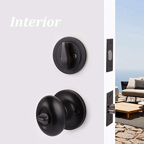 Entry Door Knobs With Single Cylinder Deadbolt Oil Rubbed Bronze Oval Egg Door Knobs Keyed Alike For Front And Office Doors Entrance Door Handle Sets Combo Pack Exterior & Interior Door Lock Set #TOP2