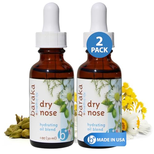 Baraka Dry Nose Nasal Oil – Organic Essential Oils (Cardamom, Everlast, German & Roman Chamomile) in Sesame Oil Base – Hydrating Nose Moisturizer for Dry Sinuses – 2 Pack (1 oz Dropper Bottle)