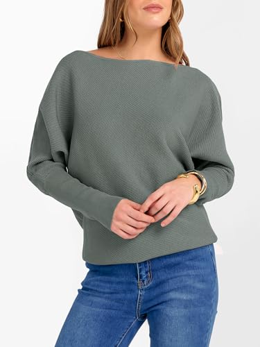 Image of ANRABESS Womens Off Shoulder Sweaters 2026 Fall Long Batwing Sleeve Loose Fit Knit Tops Casual Pullovers Jumpers