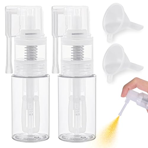Matio 2 Pcs Glitter Duster Sprayer with 2 Funnels, 35ml Transparent Craft Spray Bottle, Empty Plastic Pump Multi-Purpose Edible Sprayer for Cake, Card, Flower, Scrapbooking, Cardmaking