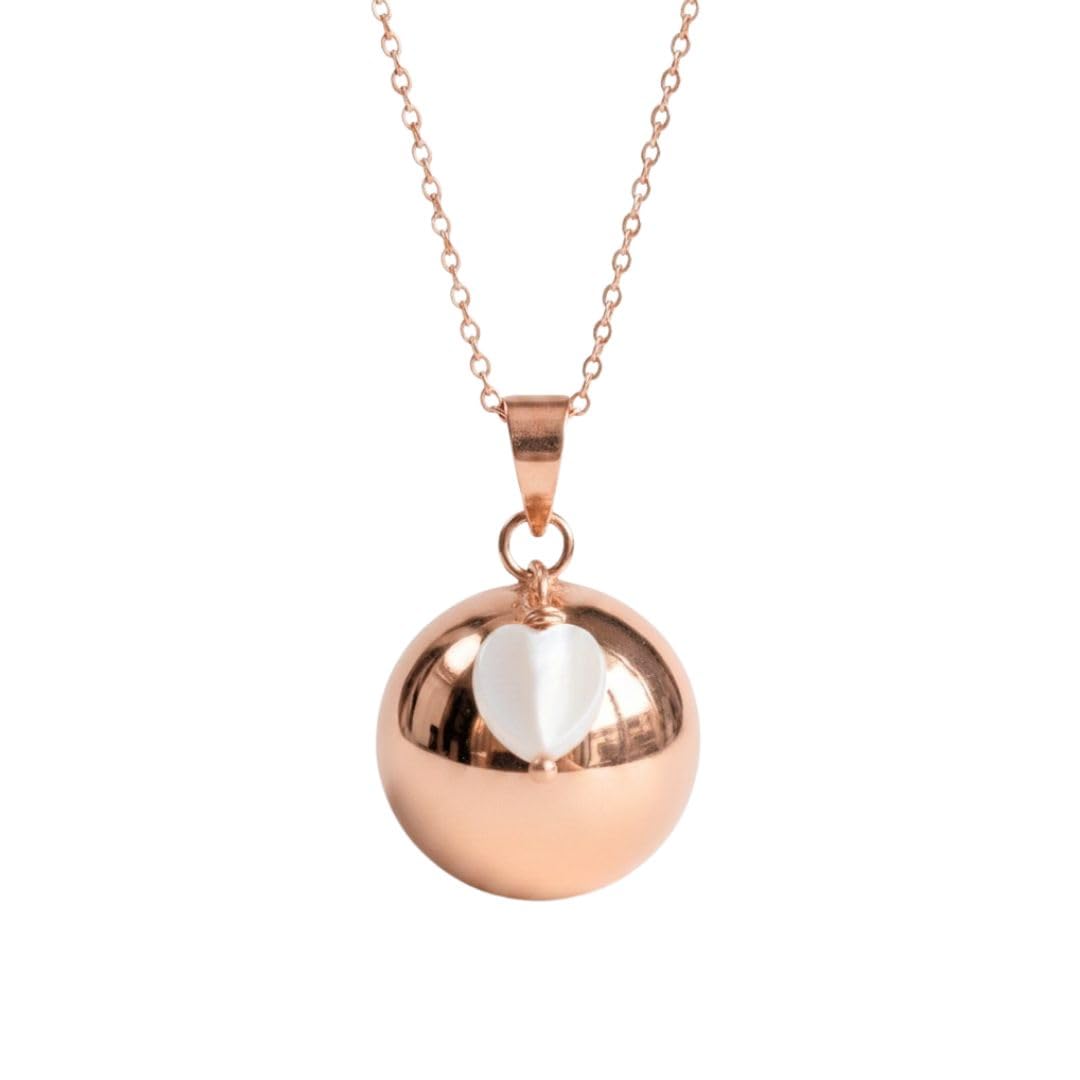Bola de grossesse avec coeur blanc - Bola grossesse or, or rose et argent - Collier de grossesse bola avec bruit carillon sonore - Bola grossesse coeur - Cadeau future maman original