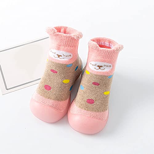 Baby Moccasins Infant Boys Girls Animal Cartoon Socks Shoes Toddler Fleece Floor Socks Non Slip Prewalker Shoes (Pink, 0-6 Months)3