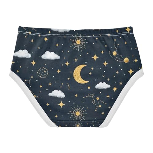 Toddler Briefs, Gold Moons Stars Black Cotton Underwear for Girls, 2–8 Years2
