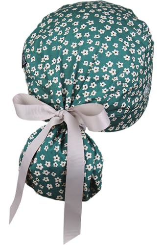 Image of Scrub Cap for Women and Men, Ponytail Scrub Caps, Working Hat, Head Cover with Ribbon Ties and Buttons, Long Hair