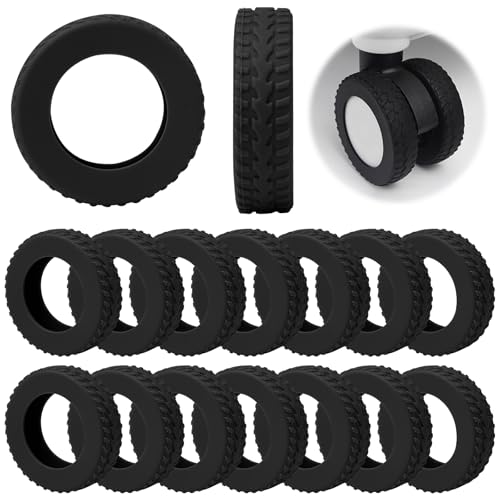 Hexizexi Cubierta protectora de silicona para ruedas de equipaje, resistente al desgaste, silenciosa, cubierta de ruedas, Negro , Schwarz 16St.
