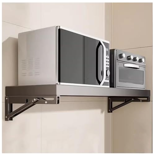 Soporte de microondas plegable resistente, estante de acero de montaje en pared para almacenamiento de cocina, soporte de utensilios de cocina que ahorra espacio, instalación fácil, rack de acero al c