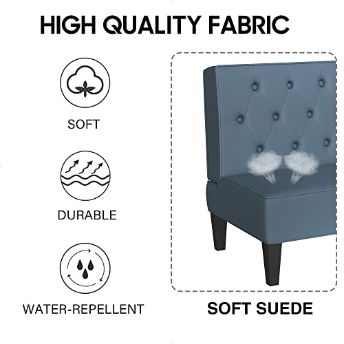 Alunaune Upholstered Blue Loveseat Bench Couch For Bedroom, Modern Cushioned Armless Settee Small Love Seat Sofa Faux Suede Living Room Couch #TOP4