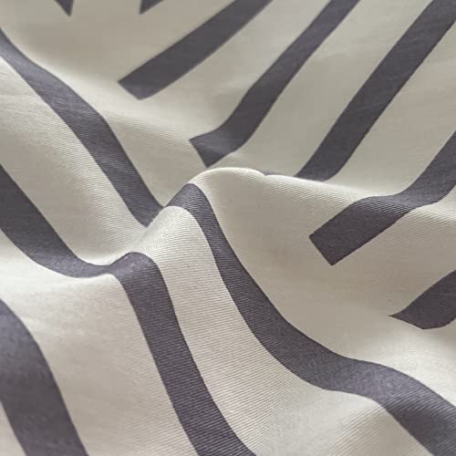 BlueBlue Abstract Kids Duvet Cover Set Queen 100% Cotton Bedding for Boys Girls Teens Simple Gray Stripe Line Pattern on White 1 Modern Geometric Full Comforter Cover 2 Pillow Shams, Queen