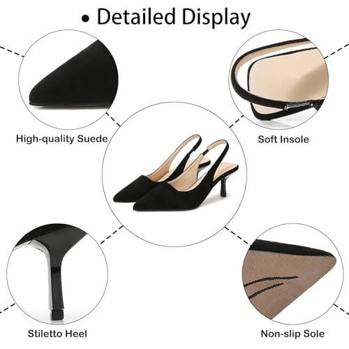 Women's Suede Pointed Toe Slingback Stiletto Heel Pumps Elegant Comfort Closed Toe Breathable Slip on Elastic High Heel Dress Shoes for Office Dating Party3