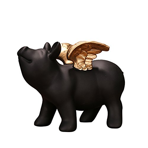 Colias Wing Home Decor-Cuddly Pig Shape Stylish Design Coin Bank Money Saving Bank Toy Bank Cents Penny Piggy Bank-Black&Gold