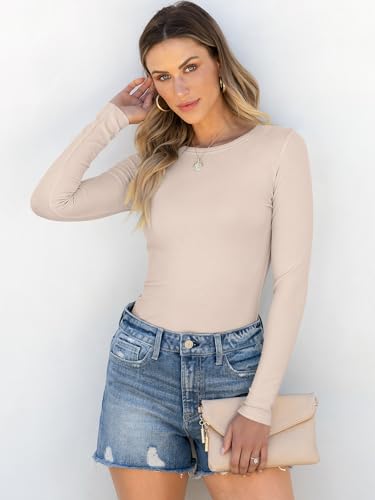 Image of ANRABESS Women Long Sleeve Shirts Rib Knit Slim Fit Tops Basic Tee Spring Outfits Casual T-Shirt Underscrubs Layer Clothes