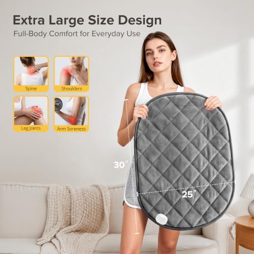 Weighted Heating Pad for Back Pain Relief & Period Cramps, 7 lbs Weighted Blanket 25" x 30" with 6 Heat Levels Up to 149°F, 2H Auto-Off, Crystal Velvet Electric Heated Pad, Machine Washable, Dark Gray - Image 6