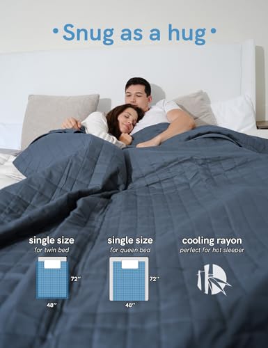 Image of YnM Cooling Weighted Blanket for Adults, 10lbs Heavy Bed Throw for One Person of 90lbs, Perfect for Hot Sleepers or Warm Climates with Rayon /Glass Beads(48x72 Inches,Twin /Full Bed, Blue Grey)