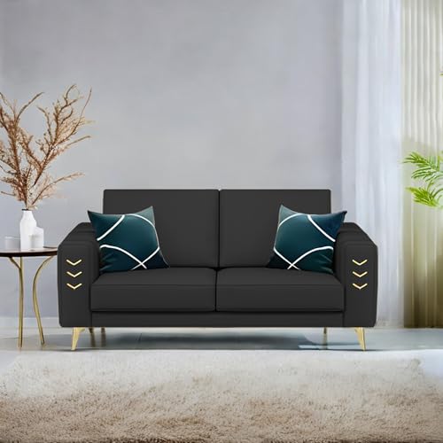 Image of Casaliving Falco 2 Seater Sofa Set for Living Room (Black Fabric) Premium Fabric Sofa