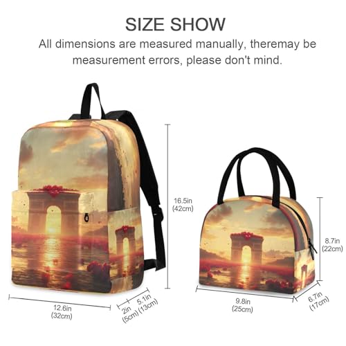 Romantic Paris Print Backpack Set with Lunch Bag, Large Capacity Travel Backpacks and Lunch Box Insulated for Commute Hiking Picnic2