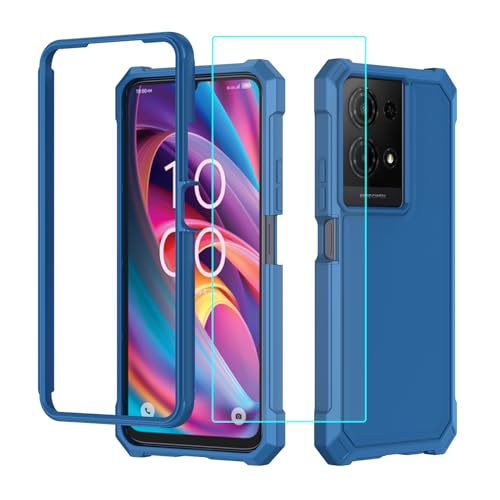 for TCL K32 5G Case with Screen Protector,for TCL K33 5G T513V Phone Case Full Body Protection Front PC Back Soft Silicone Bumper,Heavy Duty Protection Shockproof Phone Case for TCL K32 T513W Blue
