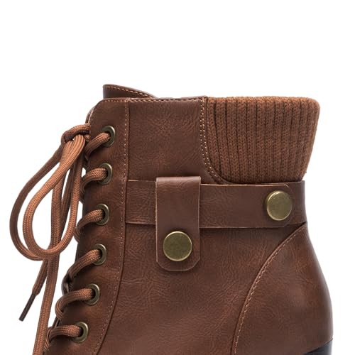 DREAM PAIRS DREAM PAIRS Women's Lace up Combat Ankle Boots High Chunky Heel Fashion Heeled Booties Shoes,Size 9,Tan,SCANDL