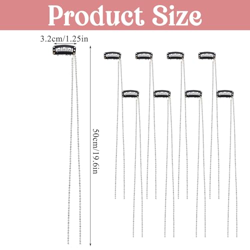 Cadena para cabello con pedrería y clips, 8 piezas miniatura 4