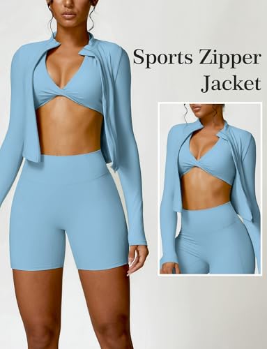 FEOYA Women's Slim Fit Full Zip Running Jacket Stand Collar Sports Tops Skinny Workout Gym Yoga Coat Stretch Activewear Fitness Crop Top S-XL - Image 5