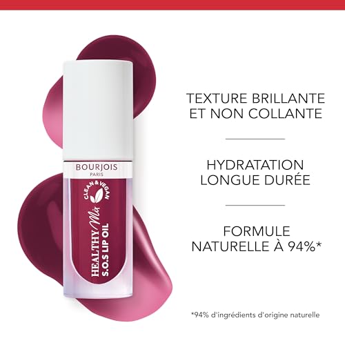 Bourjois Healthy Mix Huile à Lèvres 09 Berry Delight, Hydratante et Non Collante, 94% d'ingrédients d'orgine naturelle, Clean et Vegan, 4,5ml