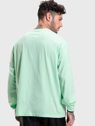 Image of Bewakoof Men's 100% Cotton Graphic Print Oversized Fit Full Sleeve Round Neck T-Shirt | Casual Wear | Street Wear | Oversized t Shirt for Men Cotton | Baggy