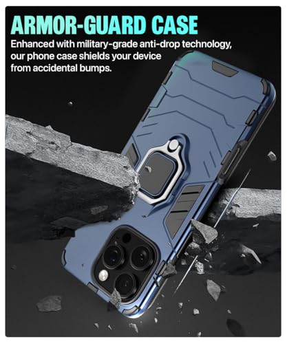 Image of WOW IMAGINE Shock Proof Back Case Mobile Cover for iPhone 16 Pro Max | Back Cover Case (Tough Armor | Hybrid PC + TPU | Ring Holder & in-Built Kickstand | Blue)