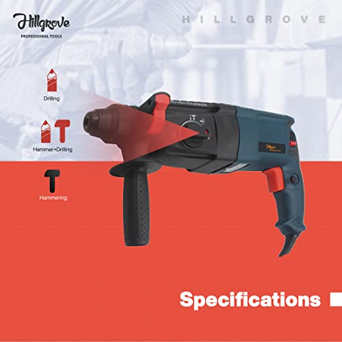 Image of Hillgrove HGHD26DG2 All Purpose Hammer Impact Drill Machine Forward /Reverse Rotaion with 5 Bits for Making Holes in Metal /Wood /Concrete Hammer Drill (26 millimeters Chuck Size, 1200 W)