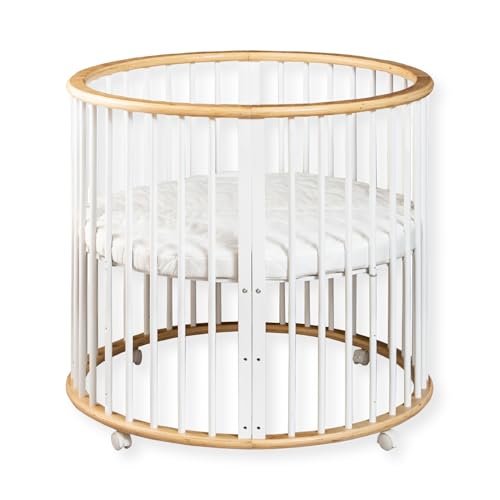 Buxibo – Babybox – Runde Spielkiste aus Holz – Laufstall – Inkl. Matratze – 91x91x85 cm – Natur Buxibo – Babybox – Runde Spielkiste aus Holz – Laufstall – Inkl. Matratze – 91x91x85 cm – Natur