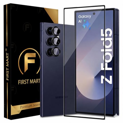 Image of FIRST MART Tempered Glass for Samsung Galaxy Z Fold 5 5G with Black Camera Ring Guard & Installation Kit | HD Clear Edge-to-Edge Screen Protector, Scratch Resistant, Case-Friendly | Pack of 1