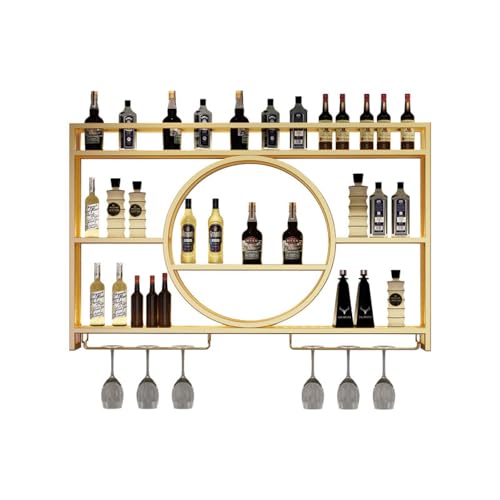 Estante de exhibición de Vino de Metal Moderno montado en la Pared Unidad de Barra Estantes de exhibición de Vino de Pared Adecuado para Cocina Restaurante(140 * 15 * 80/Oro)