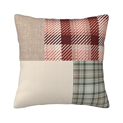 Beautiful Tartan Patchwork Double Sided Pillow Covers Fashion Simple Style Design Plush Pillowcases Square Cushion Pillow Cases for Sofa Bed Home Decor 45cm x 45cm (18" x 18") Cover