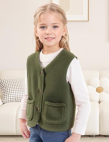 Happy Cherry Toddler/Kid Boys Girls V Neck Button Down Sherpa Fleece Vest Warm Sleeveless Jacket for Spring Fall 4-12Y2