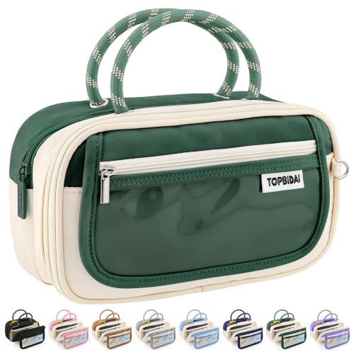 Image of TOPBIDAI Large Pencil Case Pouch School Supplies for Girls Boy Women Men | Big Pencil Bag with 5 Compartments, Easy Grip Handle, Office College School Pencil Box